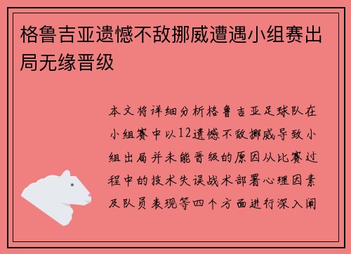 格鲁吉亚遗憾不敌挪威遭遇小组赛出局无缘晋级